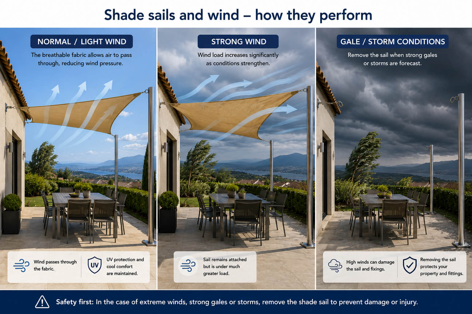 Voile d’ombrage et vent : résistance, tension et conditions météo